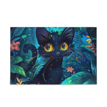 Imagem de Quebra-cabeças de selva verde gato preto, composto de papel e madeira, quebra-cabeças engraçados para adultos com letras