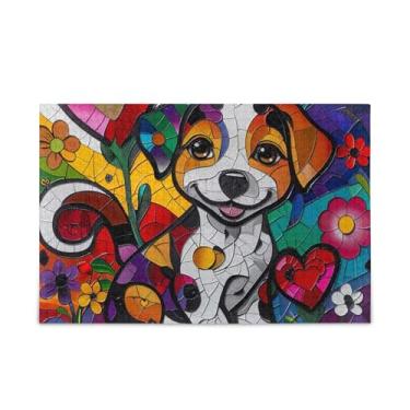 Imagem de Quebra-cabeça fofo de madeira e papel para filhotes de cachorro colorido com bolsa de armazenamento para adultos