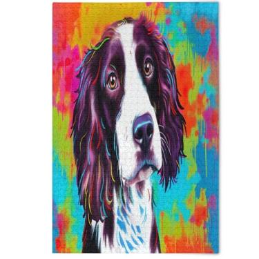 Imagem de Quebra-cabeça para adultos 500 peças jogo familiar arte de cachorro pintura primavera spaniel quebra-cabeça difícil elefante branco, 500 peças, 52 cm x 37,8 cm