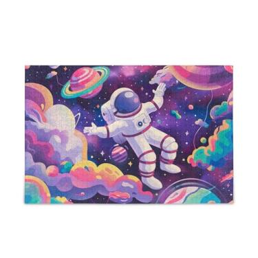 Imagem de Quebra-cabeça de astronauta universo roxo de madeira e papel combinados para adultos
