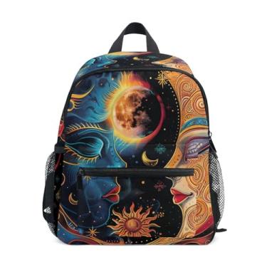 Imagem de GAIGEO Boho Colorful Moon Sun Mini Backpack for Kids, 10x4x12 In, Toddler Backpack for Boys Includes Water Bottle Pockets, Whistle Clip for Safety