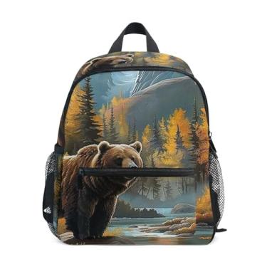 Imagem de GAIGEO Landscape Brown Bear Backpack for Kids Backpack for Kindergarten Boys with Front Pocket, Safety Whistle for Ages 3-8