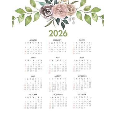Imagem de Calendário 2026 Year at a Glance, sem moldura, 28 x 35 cm, design de flores em aquarela de pêssego, acabamento acetinado premium, feito à mão nos EUA