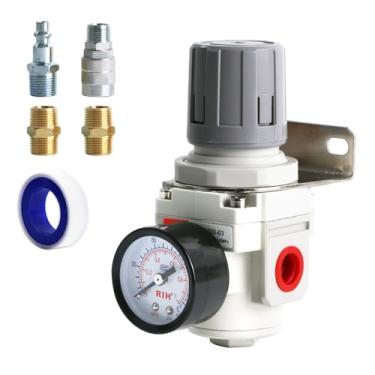 Imagem de RIH Regulador de pressão de ar NPT de 3/20.3 cm - Regulador de ar para compressor, regulador de ar com calibre 0-150 PSI, AR3000-03