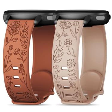Imagem de Huadea Pulseira de silicone gravada de 20 mm compatível com Garmin Vivoactive 6/Vivoactive 5/3/3 Music, pulseira de padrão floral rosa de girassol macio para Venu Sq 2/Venu 2 Plus/Forerunner 55/165