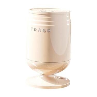 Imagem de WeiLaiKeQi Lixeira portátil nórdica com tampa, prática e conveniente, ideal para apartamentos, escritórios e dormitórios, Branco, M