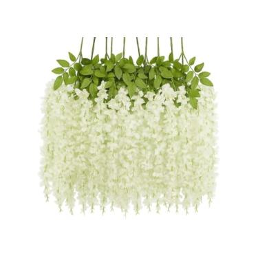 Imagem de Plantas Artificiais Suspensas - Ideais Para Decorar Varandas, Quartos E CaféS(Branco,Kit com 6 Ramos)