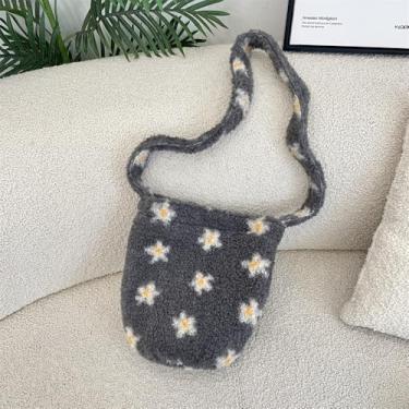 Imagem de Bolsa tipo balde, bolsa de ombro com detalhe floral com cordão, bolsa transversal feminina espaçosa, Cinza, Medium, Mochila casual