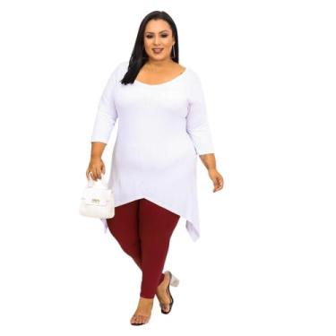 Imagem de Blusa Mullet Assimétrica Manga 3/4 Plus Size - VAmodas, Branco, G1