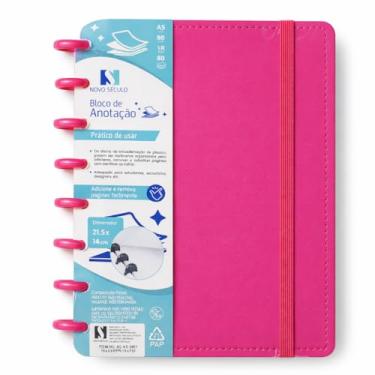 Imagem de Caderno Inteligente A5 Com Discos Capa Dura 80 Folhas Universitario Escolar Faculdades (Rosa)