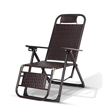 Imagem de ONDHGFBGB Cadeira reclinável dobrável ajustável para pátio espreguiçadeira de vime ao ar livre móveis de vime de vime com travesseiro para jardim à beira da piscina, moldura de aço, apoios para os pés