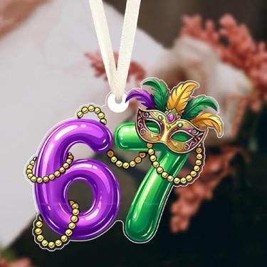 Imagem de Máscara de carnaval 6 e 7 enfeites planos de acrílico para pendurar ideias de troca de presentes de carnaval para amigos família pingentes de janela decoração pendurada