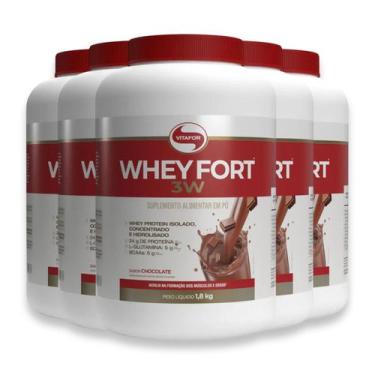 Imagem de Kit 5 Whey Fort 3W Vitafor Chocolate 1800g