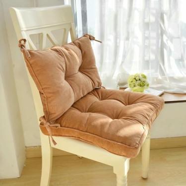 Imagem de Almofada lombar macia e espessa para cadeira, almofada premium tufada para encosto e assento, conjunto de almofadas antiderrapantes para encosto (parte superior e inferior) com amarras.