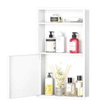 Imagem de Bernkot Armário de remédios embutido com porta 61 cm x 35 cm armários de remédios de parede branca com prateleira de 3 camadas Chuveiro de nicho de aço inoxidável 304 para armazenamento de banheiro