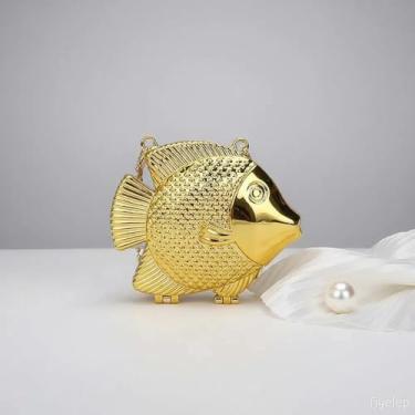 Imagem de Porta-moedas de metal peixe, mini clutch noturna para mulheres, bolsa transversal criativa de liga rígida, bolsa de mão de festa para presente
