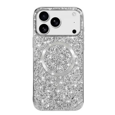 Imagem de Capa magnética brilhante com glitter para iPhone 17/17 Air/17 Pro/17 Pro Max, borda de revestimento, design fino legal, capa compatível com anti-amarelamento e carregamento sem fio (prata, 17)