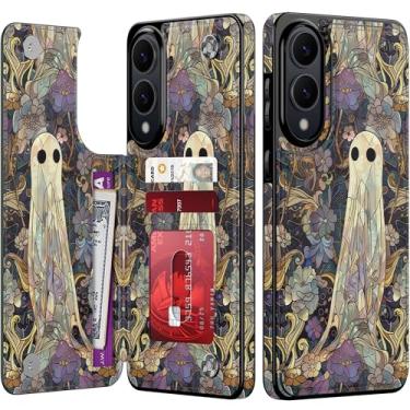 Imagem de Goodon Capa carteira para Samsung Galaxy S25 Edge com porta-cartão, bloqueio RFID, capa floral vintage estética, capa protetora retrô moderna exclusiva para mulheres e meninas - Fantasma encantado