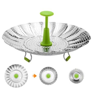Imagem de Cesto De Vapor,Prateleira Dobrável em Aço Inoxidável para Cozinha,Cesto A Vapor Para Alimentos Com Alça Retrátil | Para Cozinha Doméstica, Legumes, Frutas, Cozinhar Alimentos, Arroz, E Pães