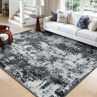 Imagem de RELEANY Tapetes laváveis, quadrados, 2,7 m, antiderrapantes, modernos, abstratos, macios para sala de estar, entrada, quarto, berçário, estampa impressa, preto e cinza