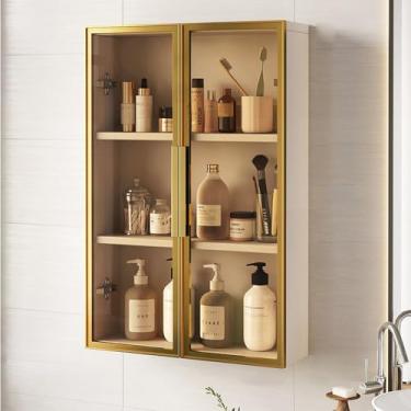 Imagem de Armário de banheiro montado na parede com armazenamento, organizador de toucador sobre vaso sanitário, armário suspenso para dormitórios, cozinha e lavanderia (ouro branco, 60 x 14 x 75 cm)