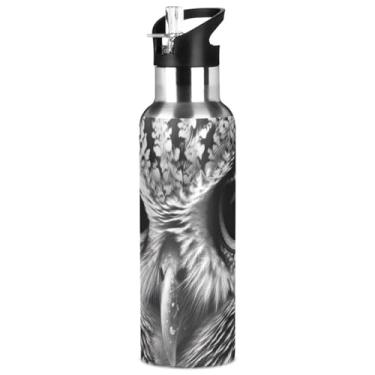 Imagem de Burbuja Garrafa de água de aço inoxidável de coruja, garrafas de água isoladas a vácuo com tampa de canudo para esportes, academia, escola - à prova de vazamento e suor, sem BPA, 946 ml