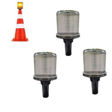Imagem de Sinalizadores Viario Solar Kit 3 Sinalizaçao Cone Transito Estrada Rodovia Obra Alerta Emergencia Aviso Acidentes