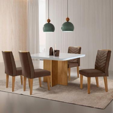 Imagem de Sala De Jantar Mesa 90cm Olímpia Cadeira Liz Moderna M... Veludo Marrom/off/nat/serig Off Com Vidro