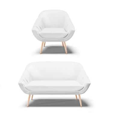 Imagem de Kit 01 Namoradeira E 01 Poltrona Corino Natural Branco