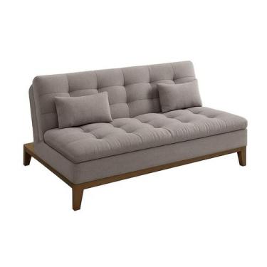 Imagem de Sofá-Cama Casal 3 Lugares Premium Base e Pés de Madeira Linho Cinza - 