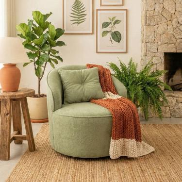 Imagem de Poltrona Orgânica Decorativa Confortável Amore Bouclê Verde Oliva - Montanari`s Decor