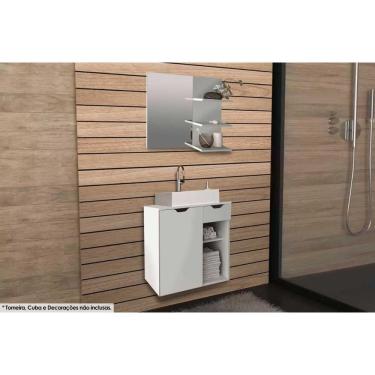 Imagem de Kit De Banheiro Armário Bn3608 E Balcão Suspenso Bn3605 Pia 60cm Branco Tecno Mobili