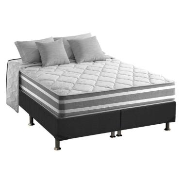 Imagem de Cama Box King: Colchão Molas Ensacadas Duo Sono + Base Crc Suede Gray (193x203)