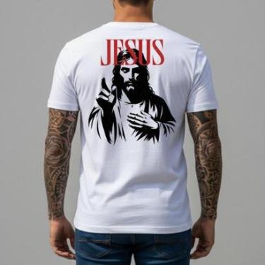 Imagem de Camiseta Branca Básica Masculina Religiosa Camisas Customizada Casual Caimento Confortável Regular-Masculino