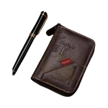 Imagem de Carteira Slim Vintage Em Couro PU Com Bloqueio RFID, Porta-Cartões Com