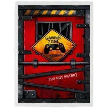 Imagem de Quadro Gamer Zone Do Not Enter Moldura Branca 24X18Cm
