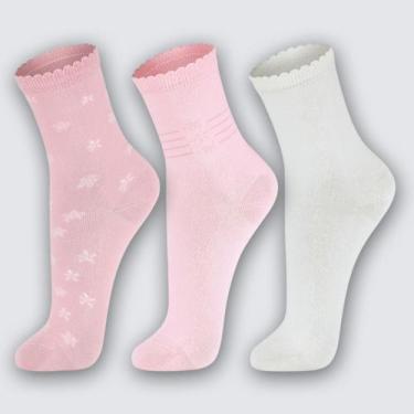 Imagem de Kit 3 Pares de Meia Em Algodão Feminina Casual Lupo 4570 Cor:Rosa/Bran
