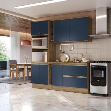 Imagem de Armário de Cozinha Compacta 100% MDF 205cm Nogueira/Azul Profundo Cele
