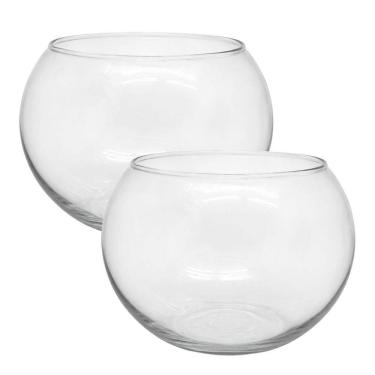 Imagem de Jogo 2 Vasos Tipo Aquário de Vidro Redondo Decoração e Terrários 4,5 Litros 