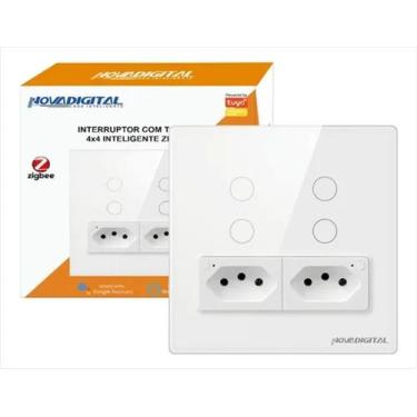 Imagem de Interruptor Touch Zigbee NovaDigital 4 Botões 2 Tomadas 4x4 Branco