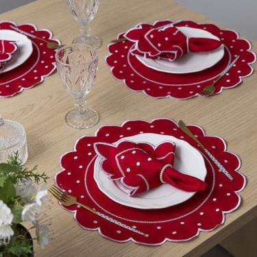 Imagem de Jogo Americano Sousplat Bordado 6 Lugares - Vermelho Poá - ENXOVAIS SA