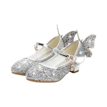 Imagem de Sapatos De Dança Para Meninas Com Glitter, Laço De Diamante E Borbolet