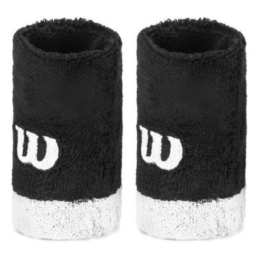 Imagem de Munhequeira Wilson Par Seca Limpa Suor Pulso Preto/Branco