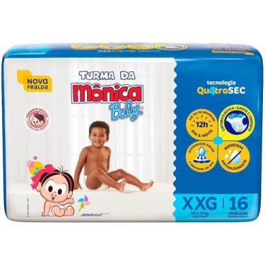 Imagem de Fralda descartável turma da mônica quatrosec nova xxg 14 à 18 kg, XXG,