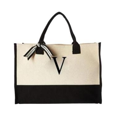 Imagem de Bolsa Tote de Lona com Grande Capacidade - Design Moderno com Letras e
