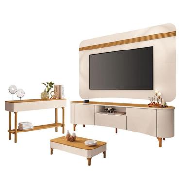 Imagem de Rack Bancada Elara e Painel Armony com Mesa de Centro Liz e Aparador Fiero Off White Cinamomo - HB Móveis