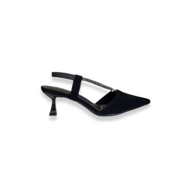 Imagem de Slingback Preto Com Strass Salto Fino Bebecê, 35