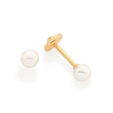 Imagem de Brinco Rommanel 520190 Banhado Ouro Pérola 4 Mm Tarraxa baby Cor:Doura