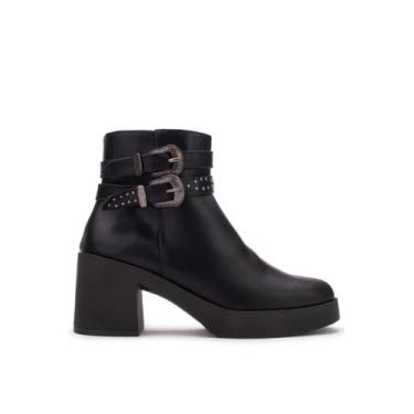 Imagem de Bota Salto Bloco Médio Com Fivelas Preta Sua Cia, 35
