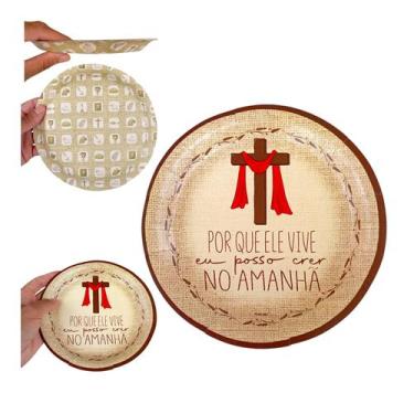 Imagem de Prato Descartável Cristo Redondo Páscoa Ceia Religioso c 8un - Emboxy